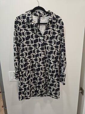 Black & White Link Print Long Sleeve Tunic
